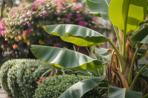 bananier-feuilles-vertes-jardin-tropical-fleurs-colorees