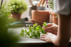 jardinier-derriere-mains-verveine-table