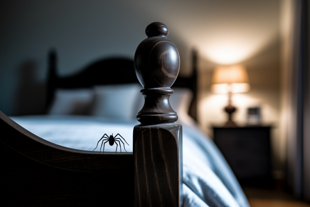 lit-bois-fonce-petite-araignee