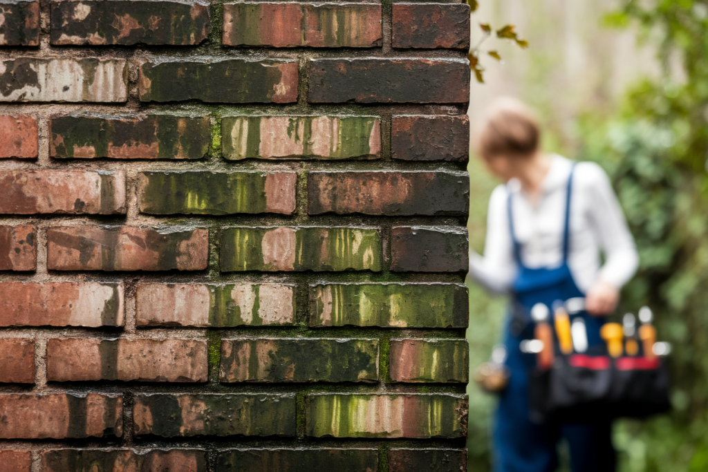 mur-brique-moussu-personne-outillage